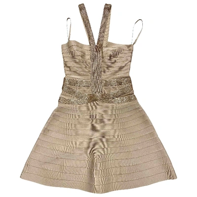 Pre-owned Herve Leger Mid-length Dress In Beige