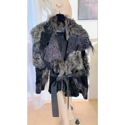 Pre-owned Donna Karan Black Shearling Coat