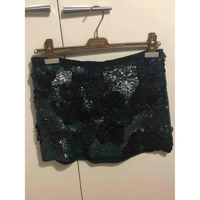 Pre-owned Theory Glitter Mini Skirt In Green