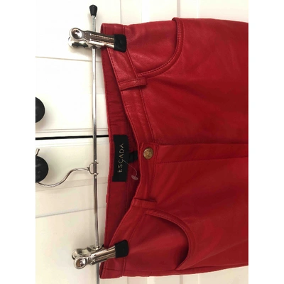 Pre-owned Escada Leather Trousers In Red