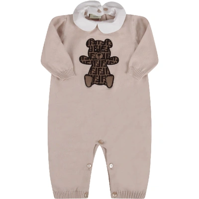 Shop Fendi Beige Babygrow With Bear For Babykid