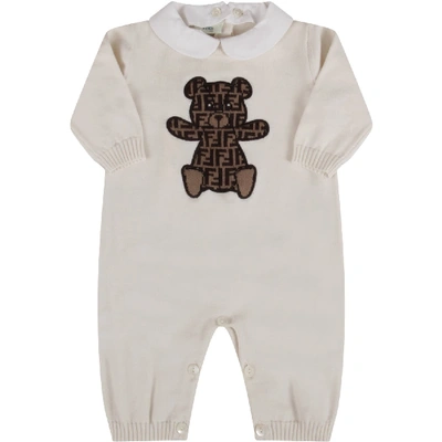 Shop Fendi Ivory Babygrow With Bear For Babykid