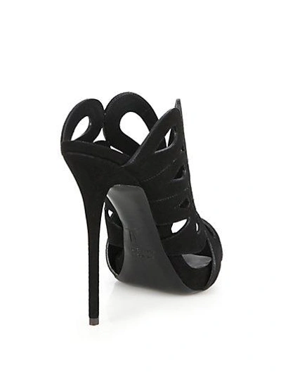 Shop Giuseppe Zanotti Floral-cutout Suede Mule Sandals In Black