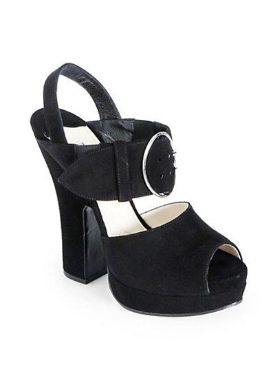 Shop Prada Suede Buckle Platform Sandals In Nero-black