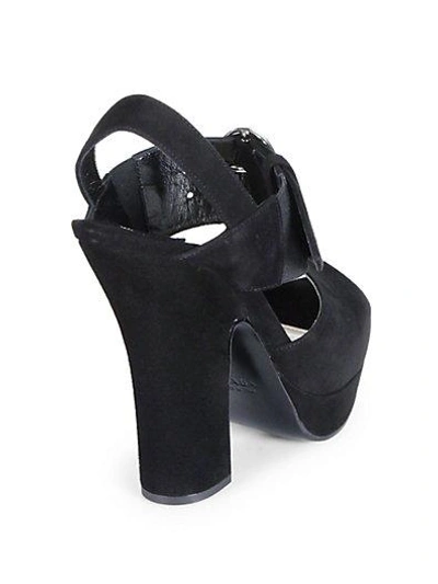 Shop Prada Suede Buckle Platform Sandals In Nero-black