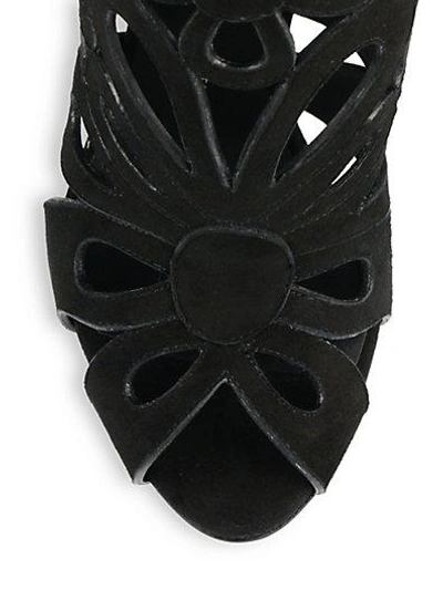 Shop Giuseppe Zanotti Knee-high Floral-cutout Suede Sandals In Black