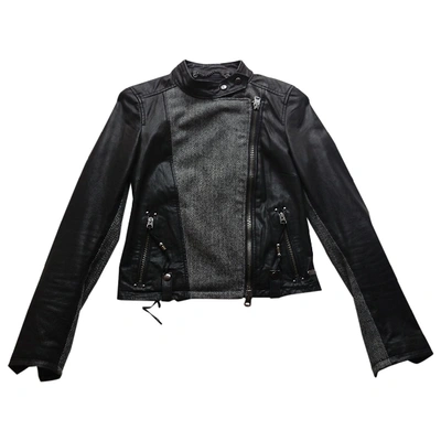 Pre-owned Replay Leather Biker Jacket In Black