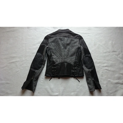 Pre-owned Replay Leather Biker Jacket In Black