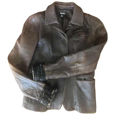 Pre-owned Donna Karan Leather Jacket In Brown