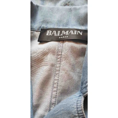 Pre-owned Balmain Trench Coat In Blue