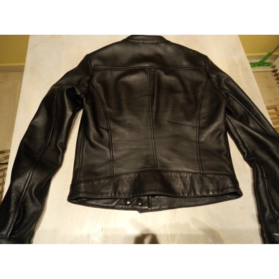 Pre-owned Replay Leather Biker Jacket In Black