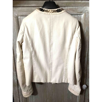 Pre-owned Elisabetta Franchi White Leather Leather Jacket