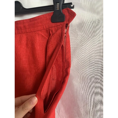 Pre-owned Saint Laurent Red Linen Skirt