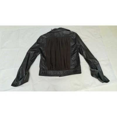 Pre-owned Fendi Leather Biker Jacket In Grey