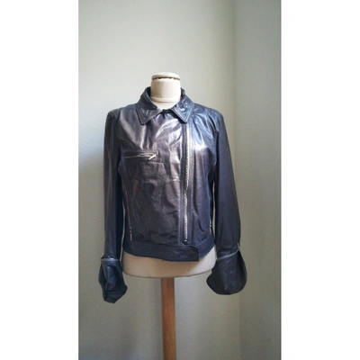 Pre-owned Fendi Leather Biker Jacket In Grey