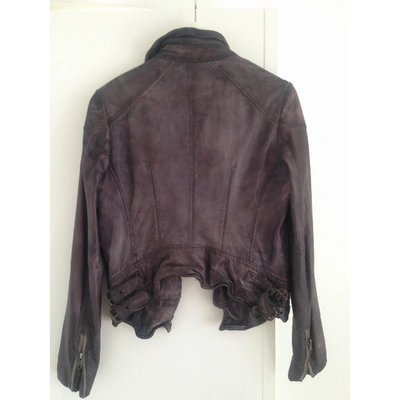 Pre-owned Muubaa Leather Biker Jacket In Purple