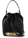 Moschino Lettering Leather And Nylon Bucket Bag In Black
