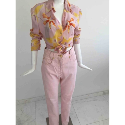 Pre-owned Versace Trousers In Pink