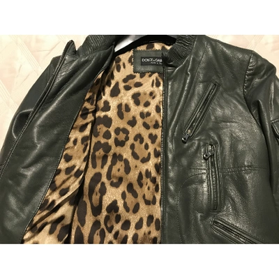 Pre-owned Dolce & Gabbana Leather Biker Jacket In Green