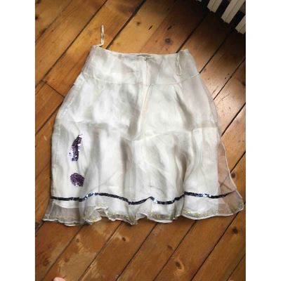 Pre-owned Tara Jarmon Silk Mid-length Skirt In White