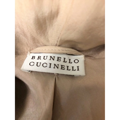 Pre-owned Brunello Cucinelli Leather Coat In Ecru