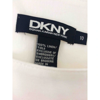 Pre-owned Dkny Linen Mid-length Skirt In White