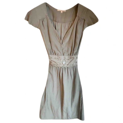 Pre-owned Sandro Silk Mid-length Dress In Khaki