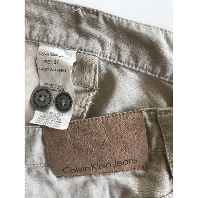 Pre-owned Calvin Klein Linen Large Pants In Beige