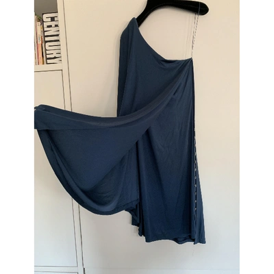 Pre-owned Azzaro Silk Mid-length Dress In Navy