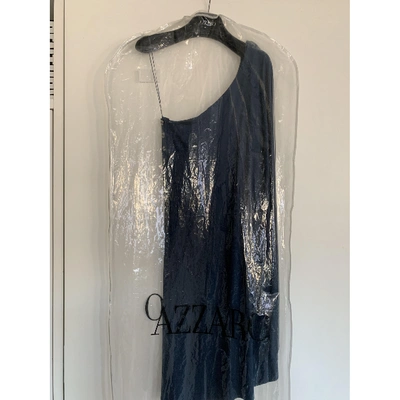 Pre-owned Azzaro Silk Mid-length Dress In Navy