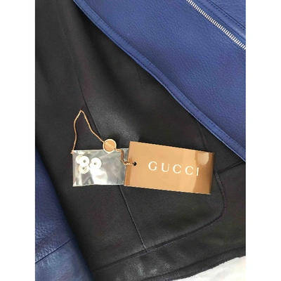 Pre-owned Gucci Leather Biker Jacket In Blue