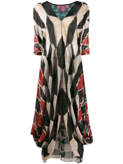 Shop Afroditi Hera Draped Multi-pattern Maxi Dress In Black