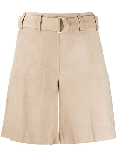 Shop Arma High Waisted Belted Shorts In Neutrals