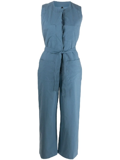 Shop Sara Lanzi Sleeveless Belted Jumpsuit In Blue