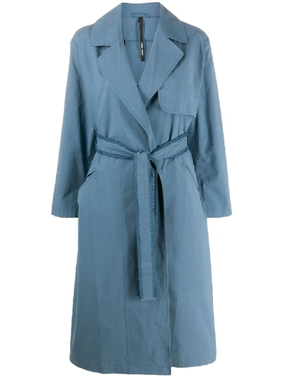 Sara Lanzi Long Sleeve Belted Trench Coat In Blue