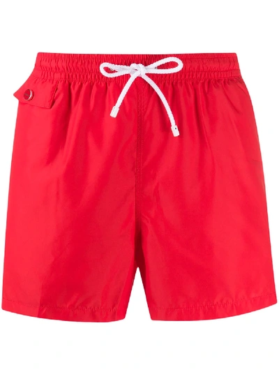 Shop Kiton Straight Leg Swim Shorts In Red