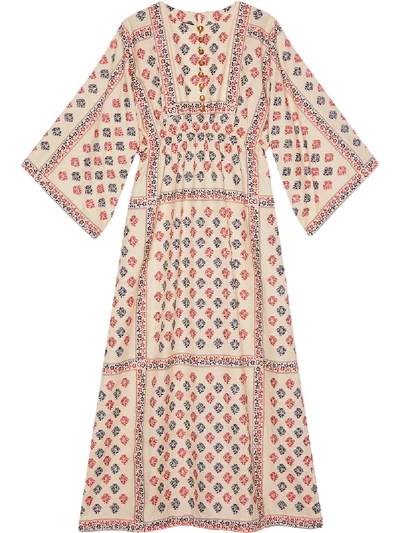 Shop Gucci Geometric Pattern Kaftan Dress In White