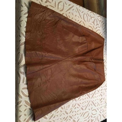 Pre-owned Pinko Leather Mid-length Skirt In Brown