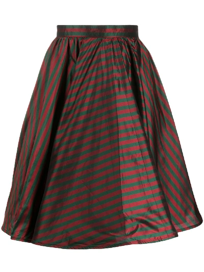 Pre-owned Gucci 1990s Stripe Print Silk Skirt In Red