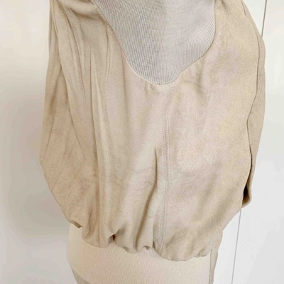 Pre-owned Rick Owens Leather Jacket In Beige