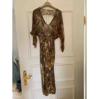 Pre-owned Versace Silk Mid-length Dress In Khaki