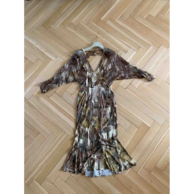 Pre-owned Versace Silk Mid-length Dress In Khaki