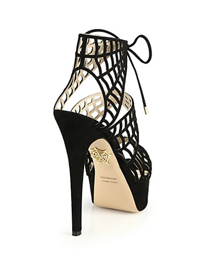 Shop Charlotte Olympia Suede Spider Web Sandals In Black