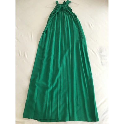 Pre-owned Douuod Silk Maxi Dress In Green