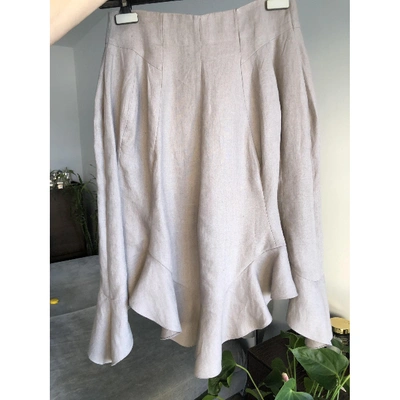 Pre-owned Saint Laurent Linen Mid-length Skirt In Grey