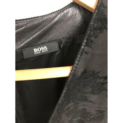 Pre-owned Hugo Boss Leather Mid-length Dress In Black