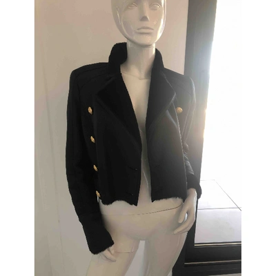 Pre-owned Balmain Black Shearling Leather Jacket