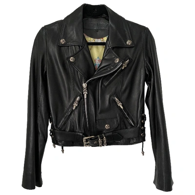 Pre-owned Chrome Hearts Leather Biker Jacket In Black