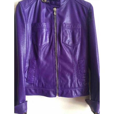 Pre-owned Dolce & Gabbana Leather Biker Jacket In Purple