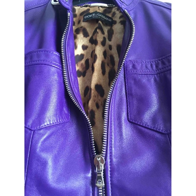 Pre-owned Dolce & Gabbana Leather Biker Jacket In Purple